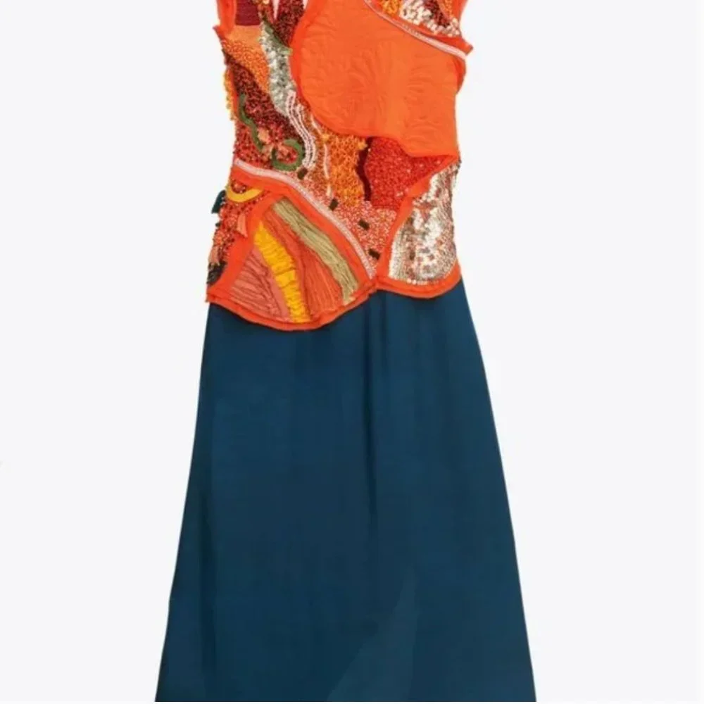 RARE!! NWT ZARA ATELIER BEADED DRESS LIMITED EDITION ORANGE S M GORGEOUS!! - Picture 10 of 13